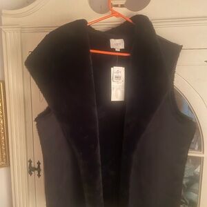 LOFT Black Faux Suede Vest XL NWT